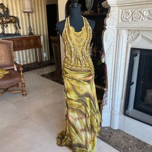Chiffon  handmade beaded maxi gown